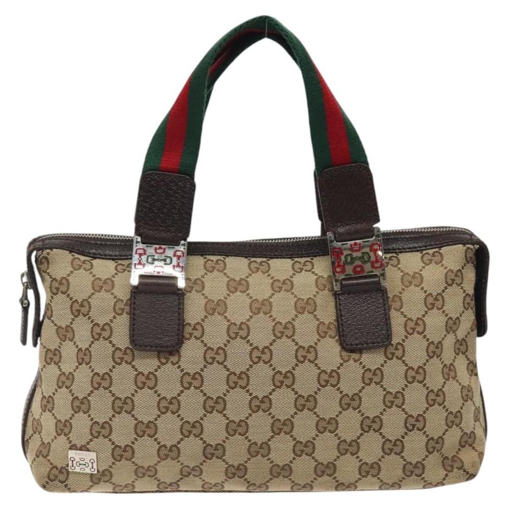 GUCCI GG Canvas Web Sherry Line Hand Bag Beige Silver 145759 Auth 119676 - Picture 13 of 16
